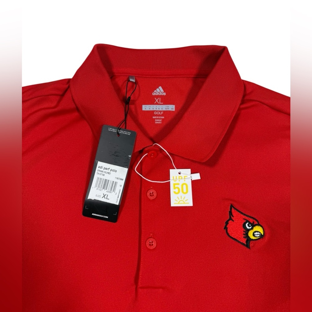 Adidas Golf Polo Shirt Men’s XL Red Louisville Cardinals Logo UPF 50 College NEW